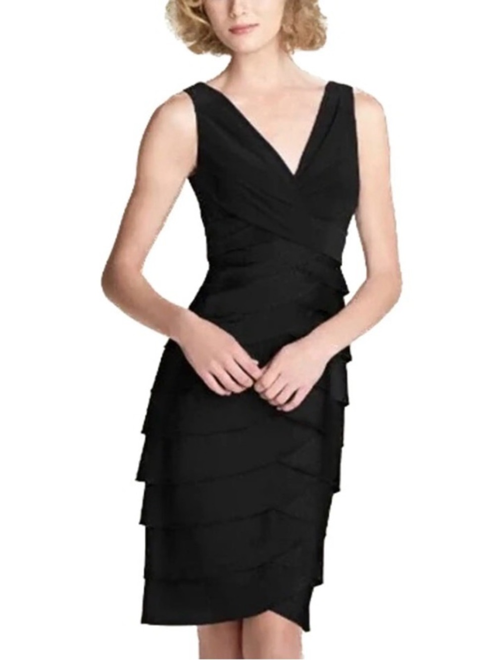 White House Black Market Black Tiered V-Neck Midi Dress